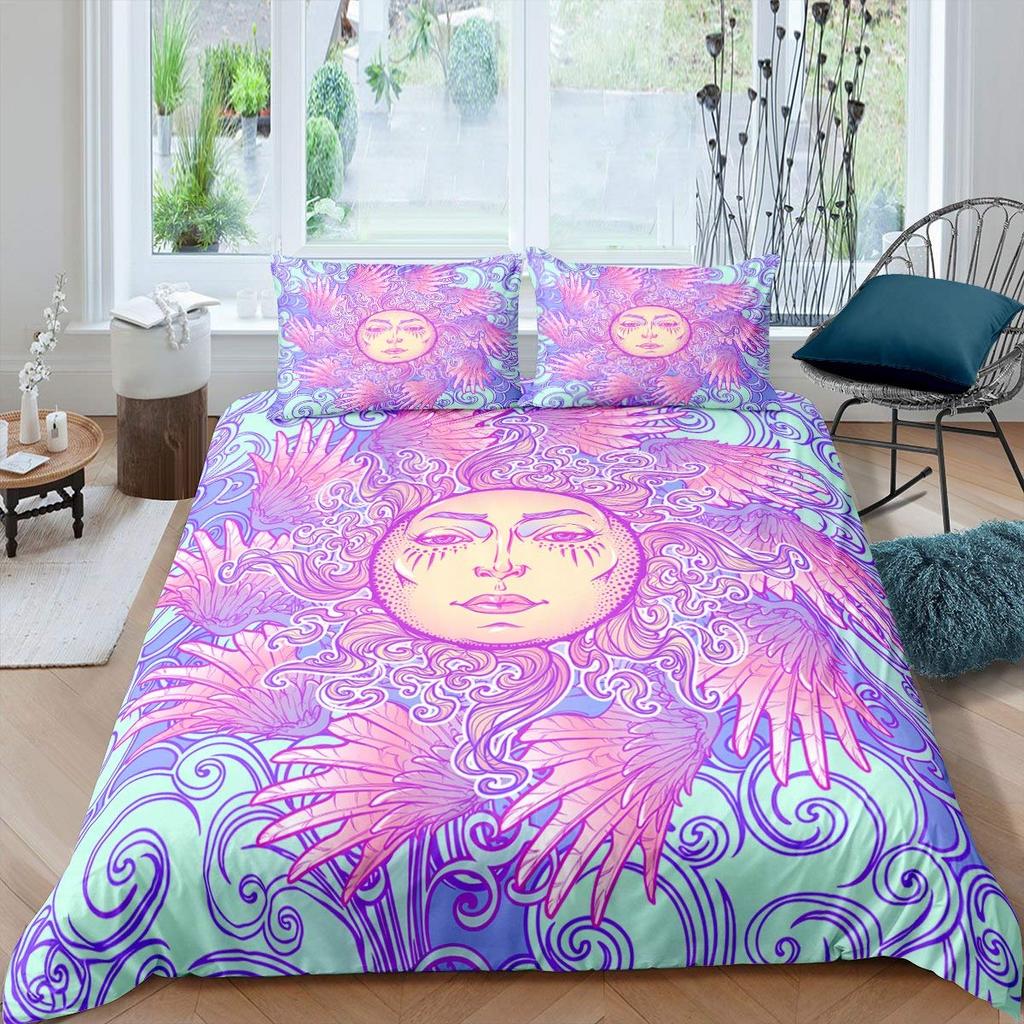 Comforter Sun Moon Queen Bohemian Black And White Print Yin Yang Comforter Galaxy Star Twin Bedding Set