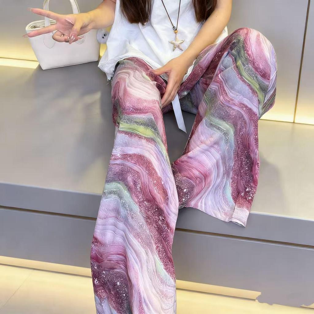 Three Sizes Women's Cotton Silk Wide-Leg Rayon Pants - Spring/Summer Breathable, Plus Size Casual Home Sleepwear