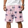 Men's Casual Corduroy Drawstring Shorts Tropical Leaf Print Lightweight Summer Beachwear Relaxed Fit Mid-Length Bottoms
