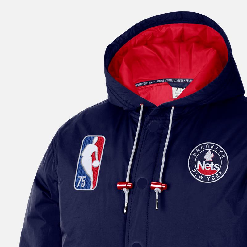 Nike NBA Brooklyn Nets Logo Striped Single-Breasted Casual Sport Hooded Jacket Men Jacket Space-Blue DB1981-492