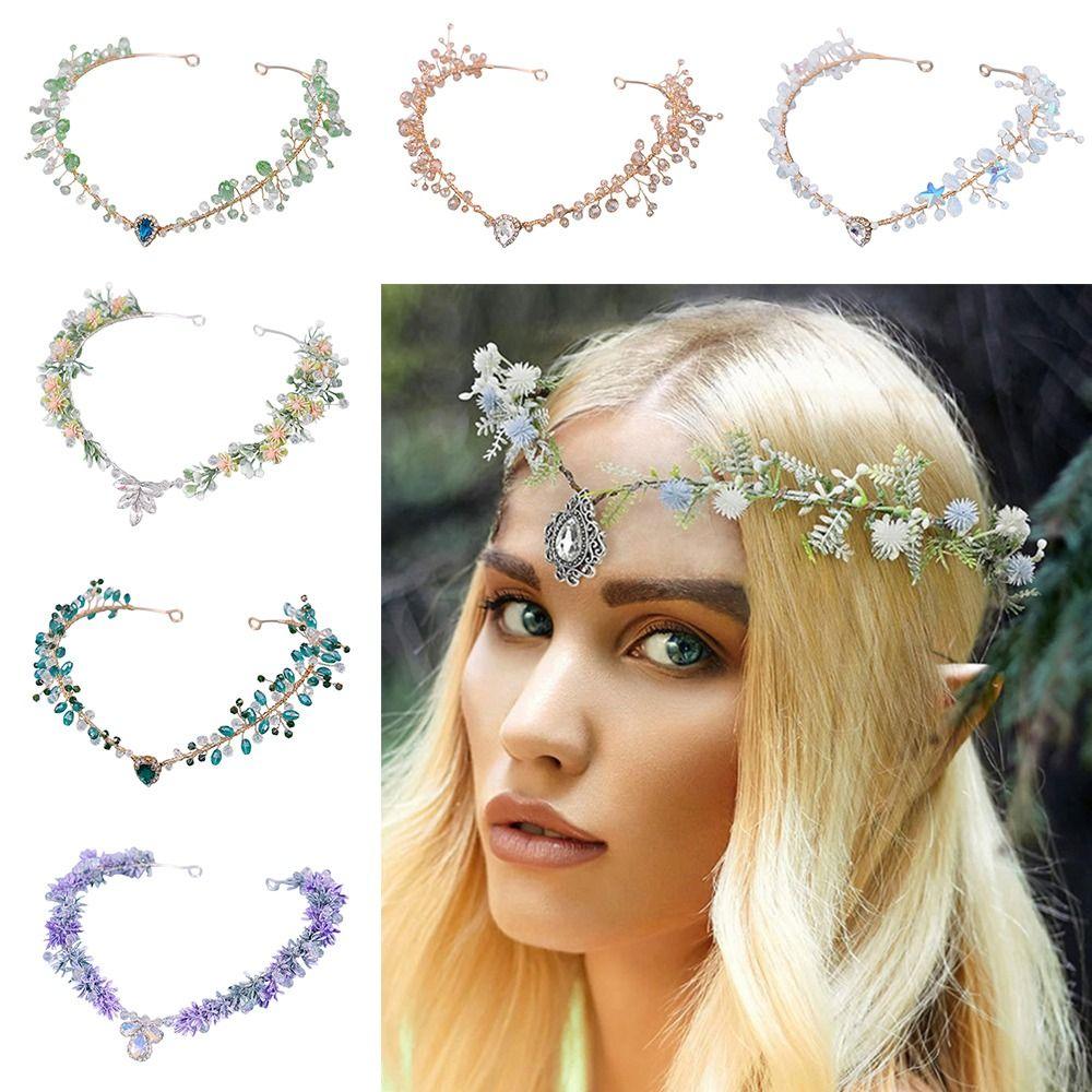 Photoshoot Wedding Fairy Flower Leaf Crowns Fairycore Elvens Hair Jewelry  for Women
