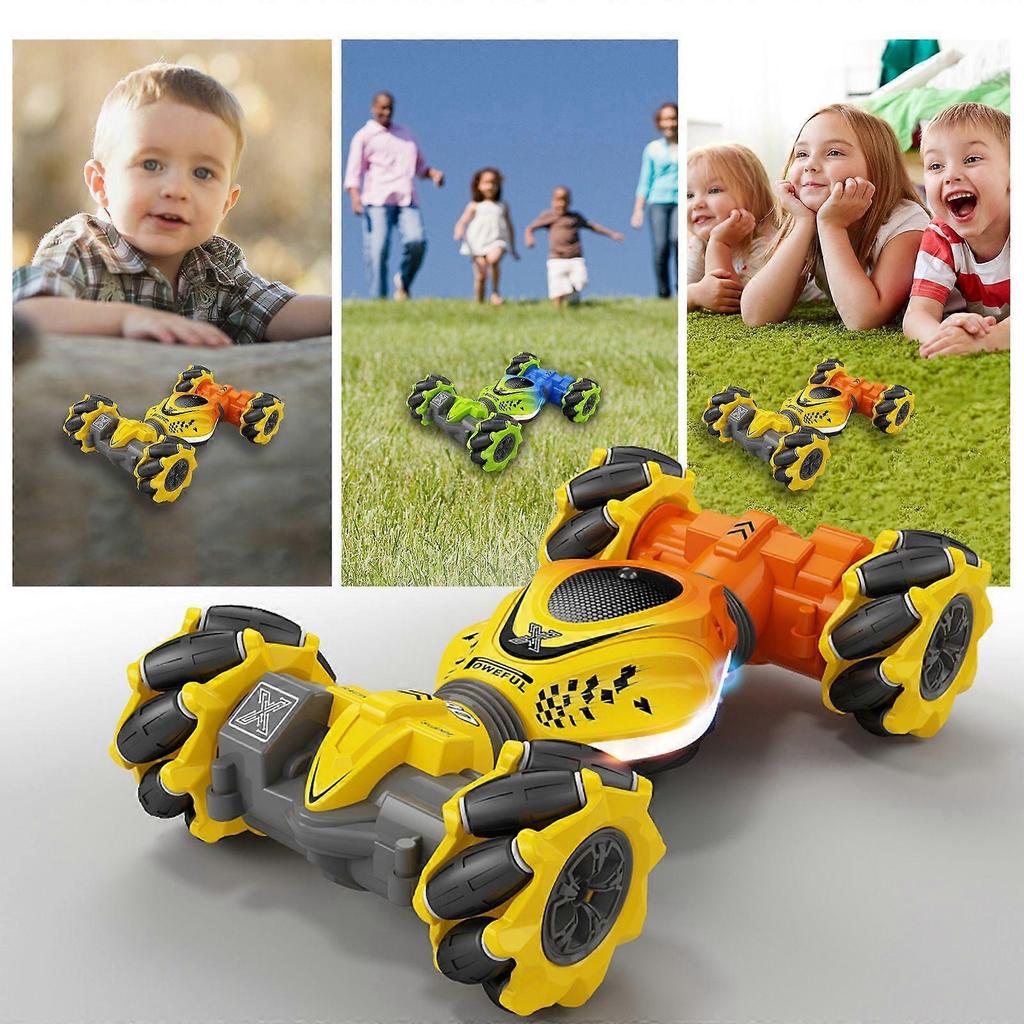 Mini Gesture Sensing RC Twist Stunt Car, Orange - 3 Control Modes, 360 Rotation, Double-Sided Climb & Drift with Lights & Sound, Ideal Birthday Gifts 