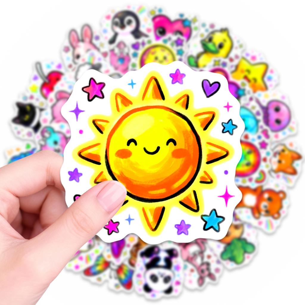 50 Cartoon Animal Cute Stickers Cute Shining Food Decorative Stickers Waterproof Stickers Fun Food