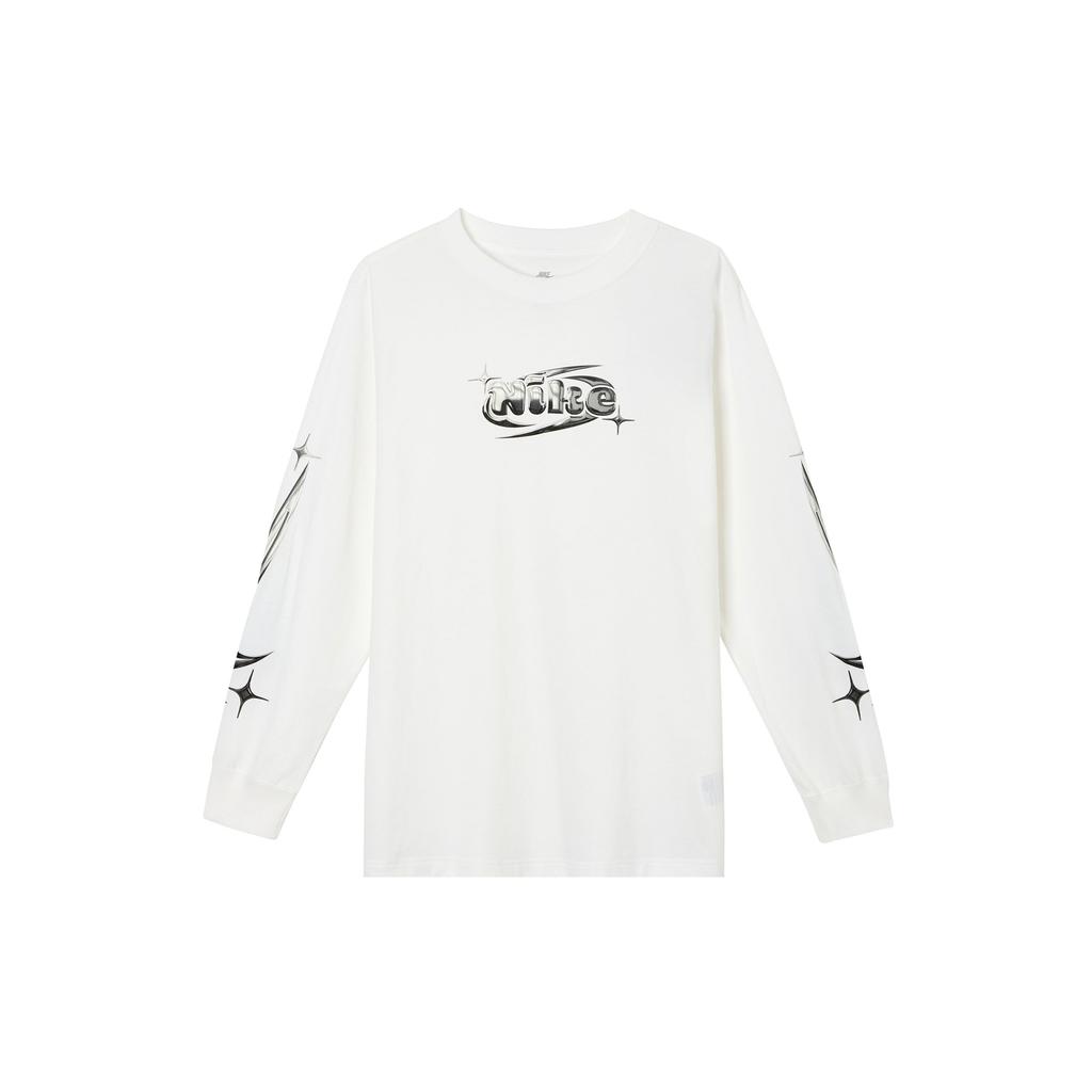 Nike Mønster med bokstaver Casual Pustende Rund hals Langermet T-skjorte Dame topper Hvit FQ5675-100