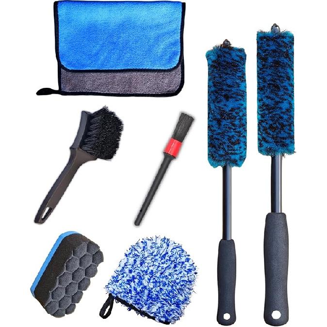 Professional 4 Pack Long Handle Wheel Brush Kit For Cleaning Wheel And Tire- 2X Soft Wheel Cleaning Brush, Detailing Brush And Stiff Tire Brush,