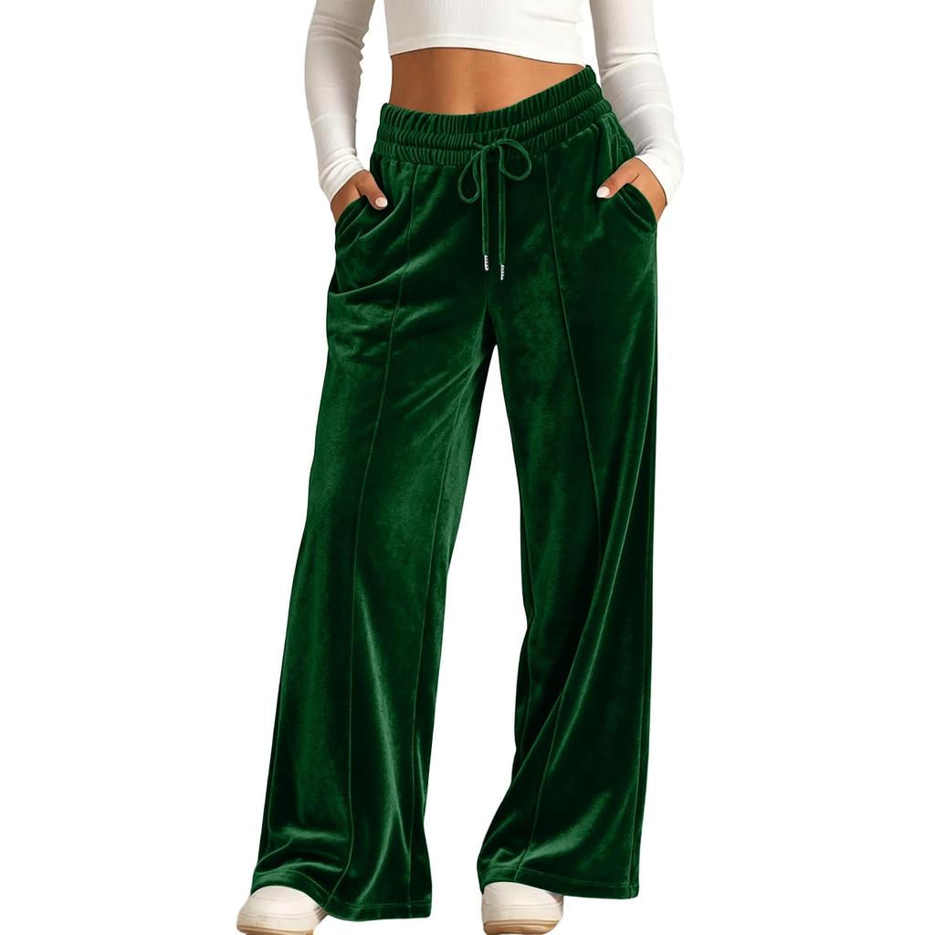 Damen High Waist Weite Hosen mit Kordelzug und Taschen Farbe Lässig Sportliche Hosen