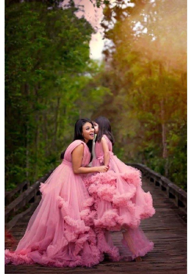 

Soft Mesh Parent-Child Deep V Gauze Skirt: Maternity & Children s Evening Gown, Multi-Color Child T2