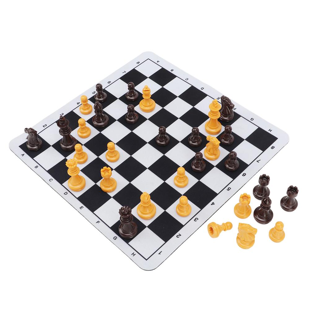 Chessmen with 1.89in King Plastic Chess Pieces with Chessboard for Adults Kids Party Supplies Brown and Yellow