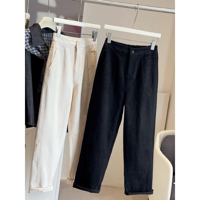 

Sickle Harlan pants women s autumn new versatile semi-elastic casual small nine-point loose wide-leg calf radish pants XL чёрный