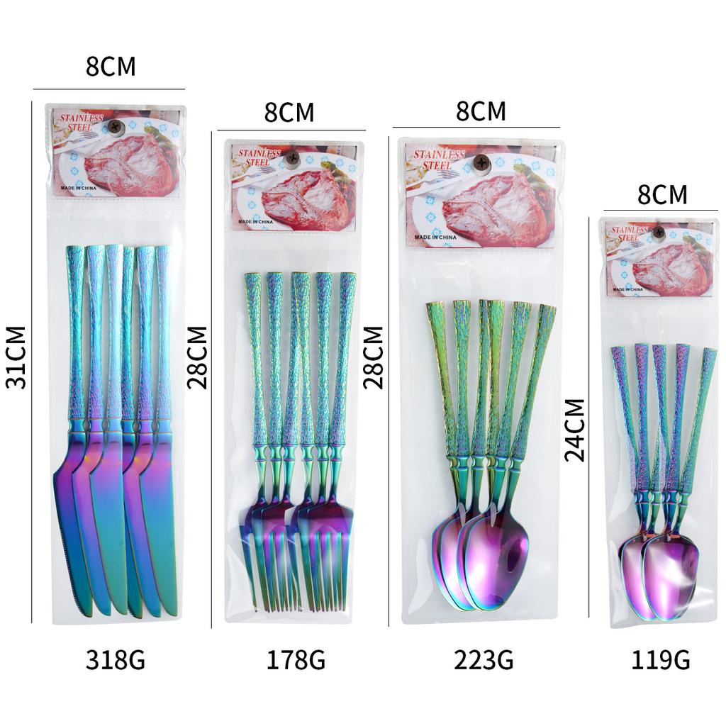 New PVC Bag 6 PCs Stainless Steel Small Waist Hammer Pattern Knife, Fork and Spoon Suit Supermarket Western Tableware
