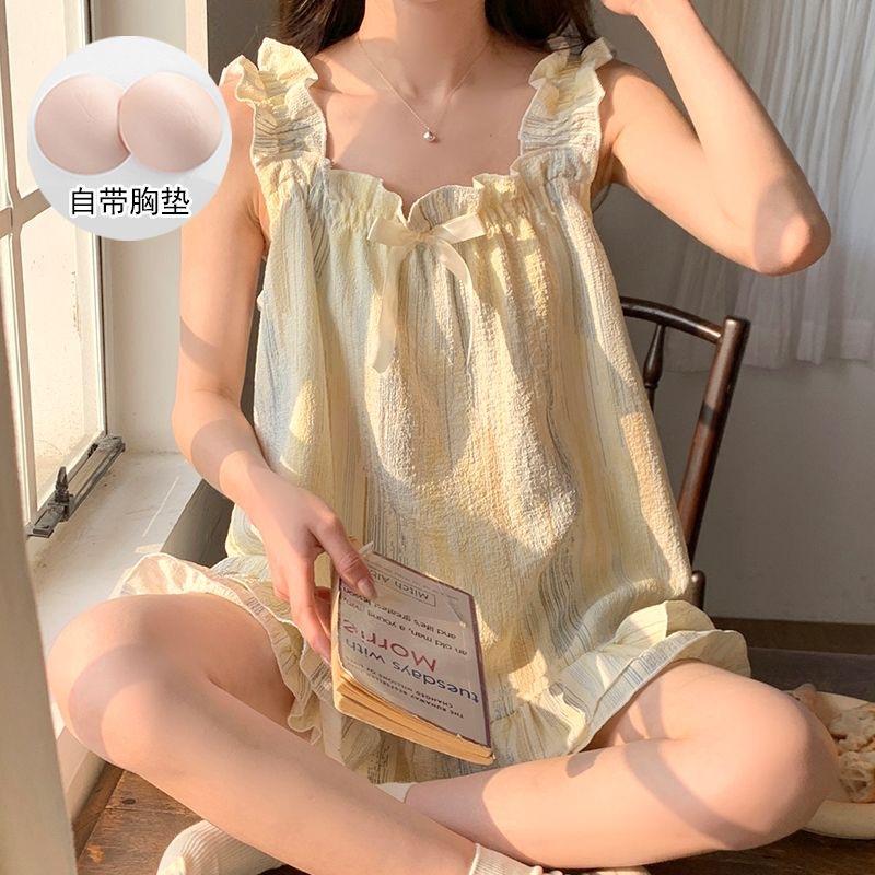 

Женский летний пижамный комплект из облачного хлопка: майка и шорты с встроенным бюстгальтером, милая и свежая девичья домашняя одежда 3XL