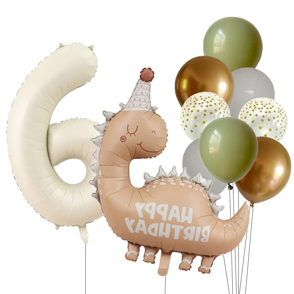 Retro Matte Caramel Colored Dinosaur Aluminum Film Number Balloon Set Happy Birthday Party Decoration Kids Background Photo Prop