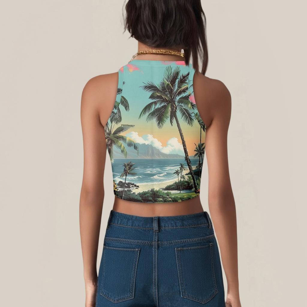 Damenmode Hawaii-Print Ärmelloses Basic Tanktop