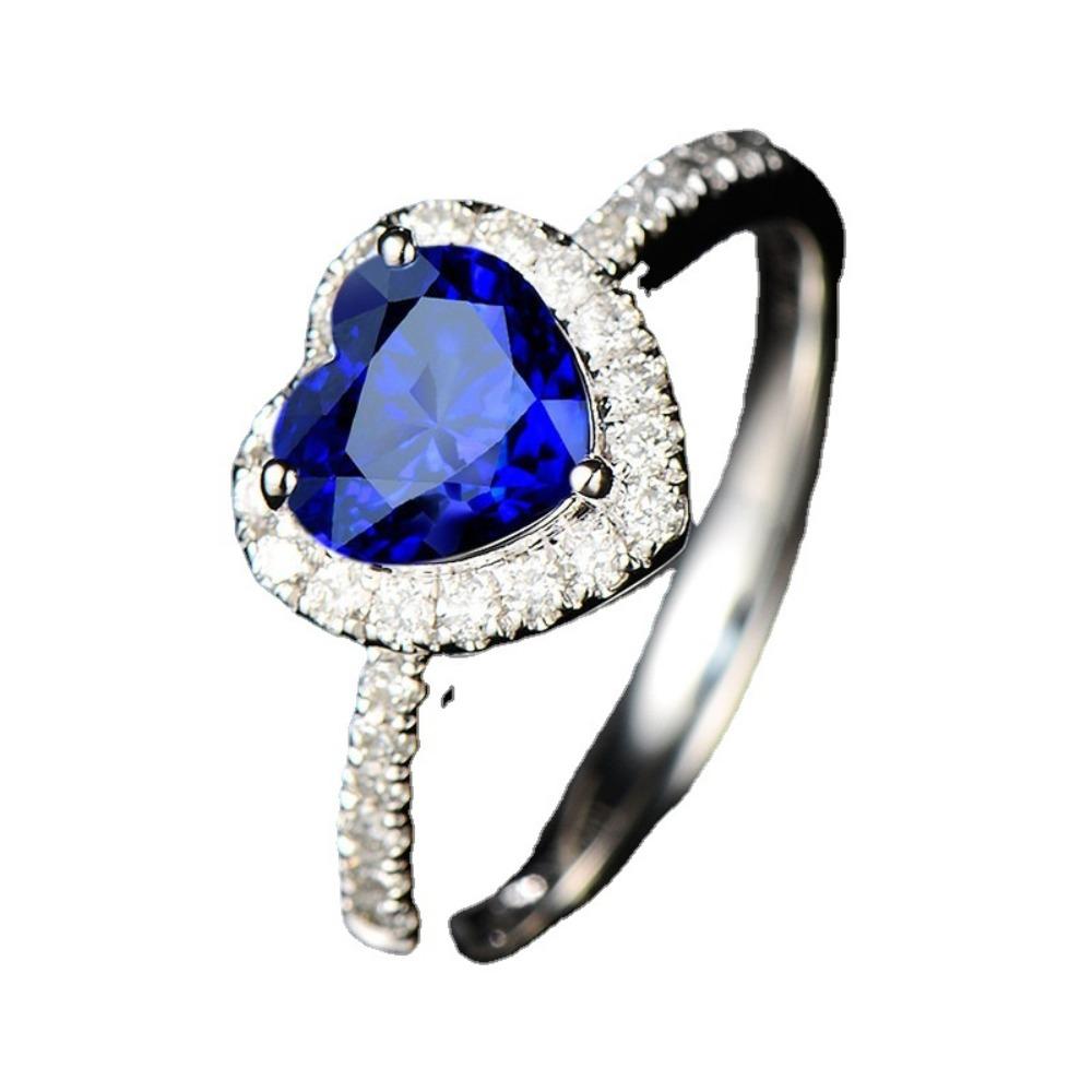 Royal Blue Heart Sapphire Ring for Women Silver Plated Elegant Gemstone Jewelry