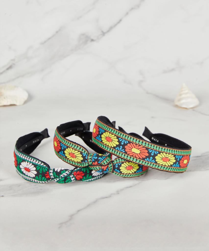 Maia Green Flower Jacquard Hairband - Knot Type D-Green