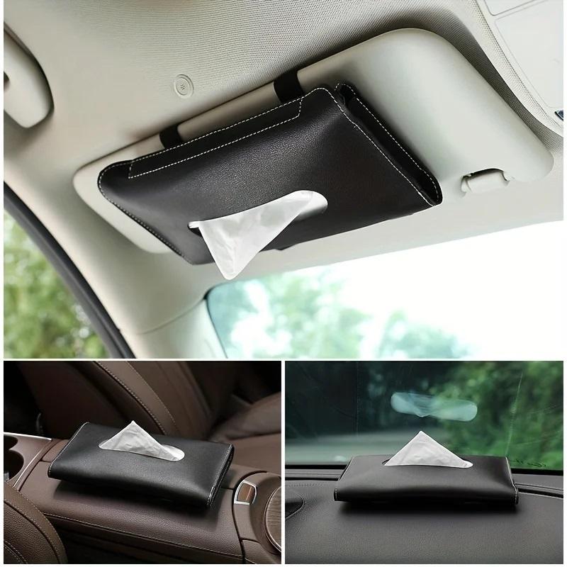 Car Sunshade Plate Tissue Box Universal Auto Interior Soft Leather Car Tissue Box Car Hanging Buckle Container Paper Bag Tools