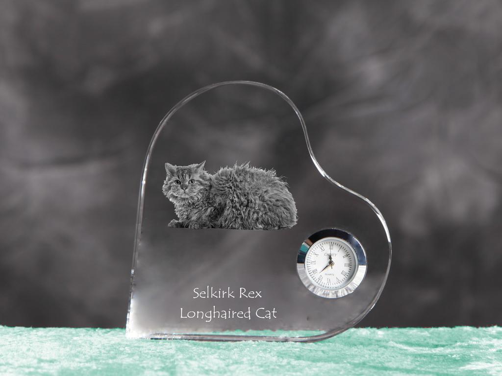 Selkirk Rex Longhaired - Crystal Clock with a Picture of a Cat, Heart-shaped Shelf Clock, Personalized Standing Clock by Art-Dog Brand