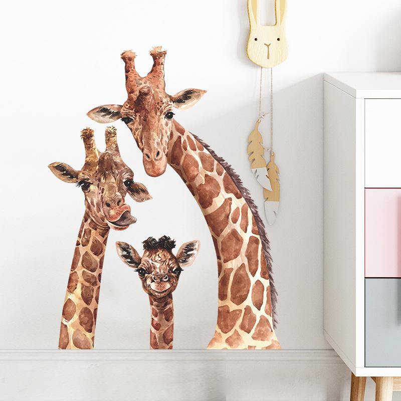 Cartoon Giraffe Family Wall Sticker Nakleyka for Kids Bedroom Nursery Bedroom Detskaya Entrance Hall Decor Decoration