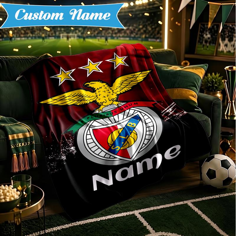 Custom Name Benfica Football Crest Blanket Lightweight Ideal Bedding Blanket Perfect for Travel, Camping, Living Rooms, Sofas, Christmas Gift