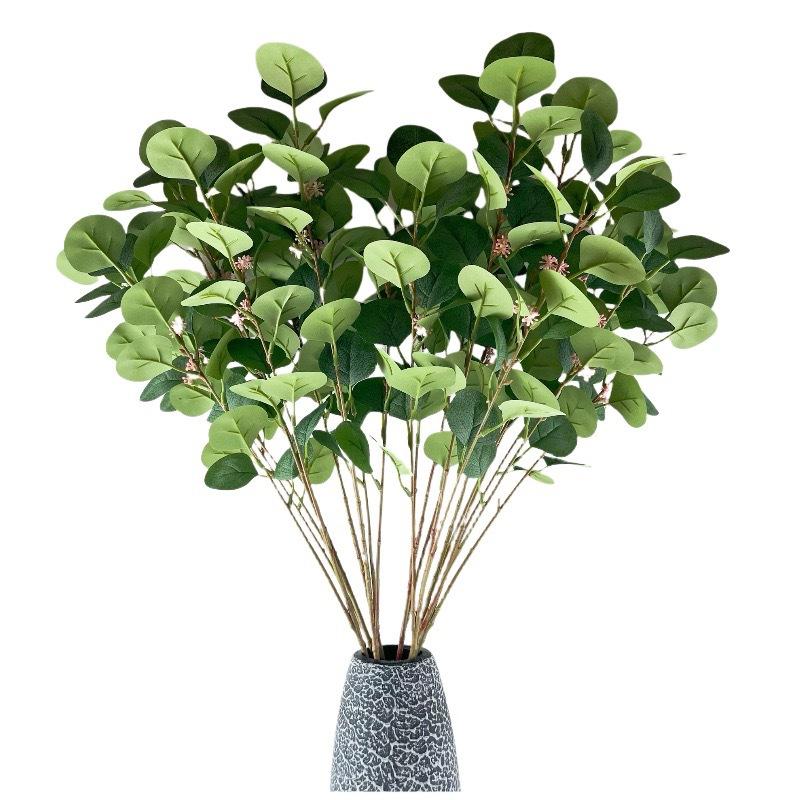 20pcs Direct Sales Simulation Green Plant Single Branch Silk Screen Printing 3 Forks 42 Mesh Eucalyptus Money Leaf Apple Leaf Home Outdoor Wear