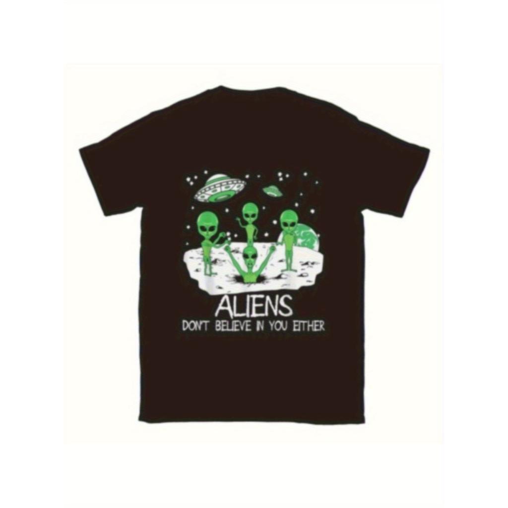 Alien UFO Grafik T-Shirt Lustiger Spruch Baumwolle Lässig Rundhals Sommer Oberteil Atmungsaktiv Kurzarm T-Shirt Für Männer