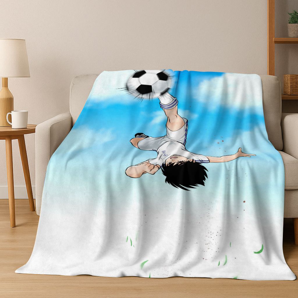 3D Cartoon Captain Ozora Tsubasa Football Anime Flannel Blanket,Warm and Cozy Soft Throw Blanket for Home Bedroom Bed Sofa Cover
