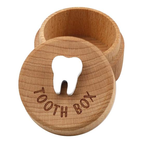 Wood Baby Teeth Box Round Small Heavy Duty Lost Tooth Keepsake Storage Saver Container Box Birthday Baby Shower Boys Girls Gift