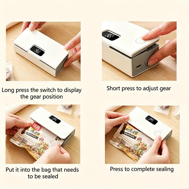 1 Set Package Sealing Machine 2 In 1 Portable Mini Plastic Bag Heat Sealer With Power Digital Screen Display