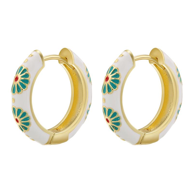 ZHUKOU Retro Little Daisy Hoop Earrings Gold Enamel Hoops Women Colorful Women Round Huggie Earrings VE843