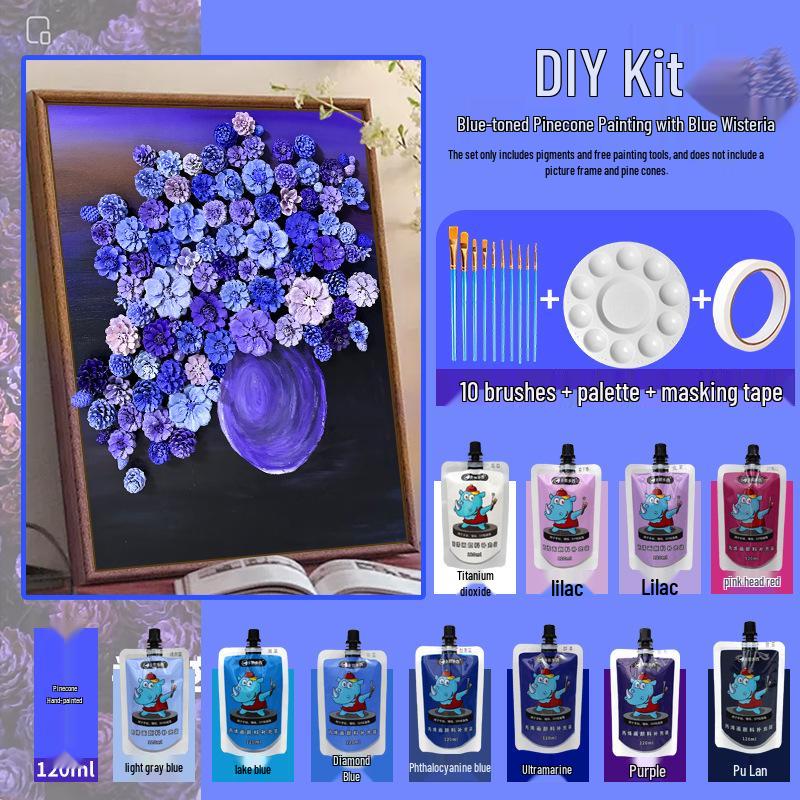 Macaron Color Pinecone Painting Kit with Acrylic Paints, Brushes, and Palette