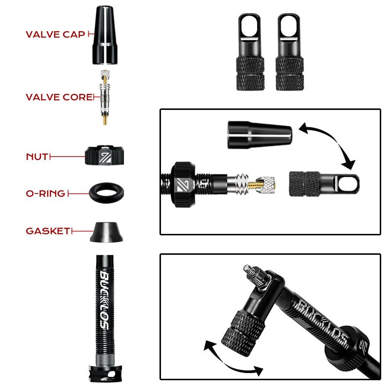 BUCKLOS 40/44/55/60/65/80/100mm Tubeless Valves Bike Aluminum Alloy Presta Nipples Removable Core Air Valve for Road MTB Bicycle 7
