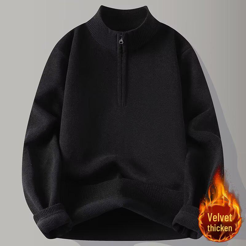 Men's High Neck Plush Knit Zip-Up Sweater