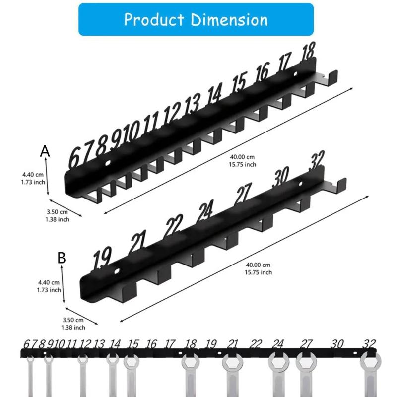 Workshop Wrench Storage Rack 6-18,19-32,6-32 Labeled Slots Option Heavy Duty Metal Wall Mount Organizers For Tools