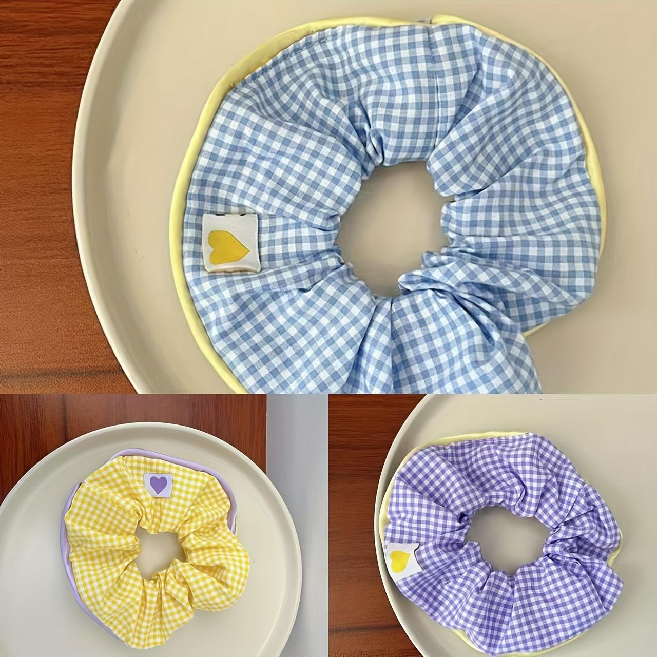 

3Pcs Dopamine Plaid Hair Ties, sweet heart pattern candy color design, all-season nylon blended versatile hair accessories.