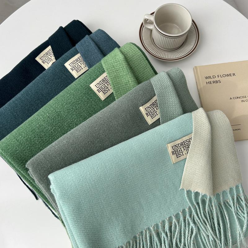 Kaschmir-Handgefühl Herbst und Winter Einfarbiger Schal Damen Dicke Quaste Einfacher und vielseitiger weicher und warmer Kaschmir-Imitat-Schal