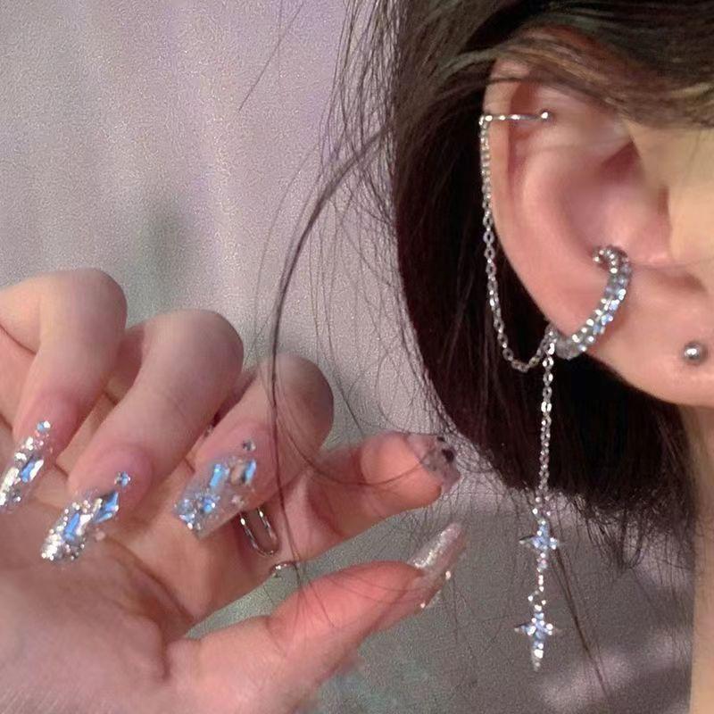 Long Round Bead Chain Tassel Bow Ear Clip Earring for Women Fashion Simple No Piercing Ear Cuff Party Jewelry Christmas Gift