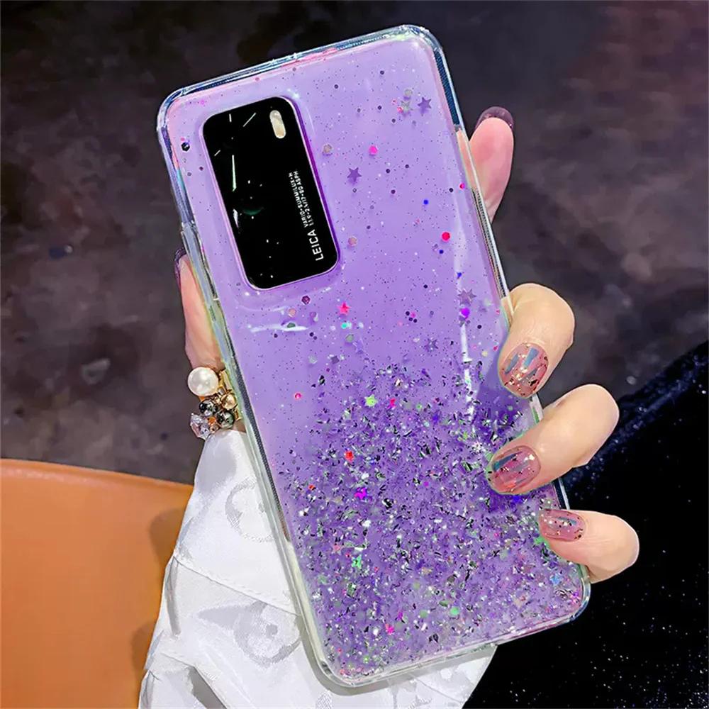 Luxury Bling Glitter Clear Phone Case Case for Samsung Galaxy A01 Core A11 A21S A31 A41 A51 4G A71 5G Sequins Sparkle Cover