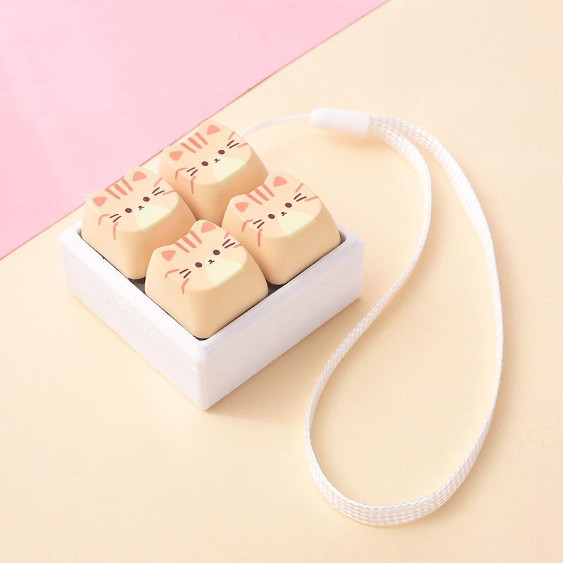 Cute Cat Keycap Fidget Toy 4 Keys Keyboard Pendant Stress Relief Clicker Button Toy Bag Charm Gift For Girls