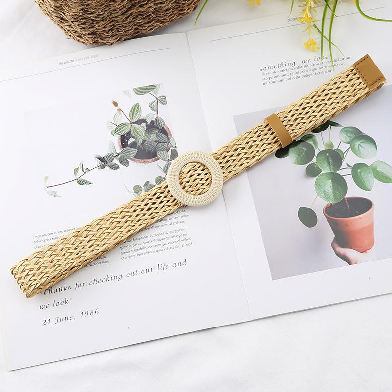 Woven Belt Women'S Retro Cotton And Linen Ethnic Style Dress Waist Seal Round Buckle Decorative Belt