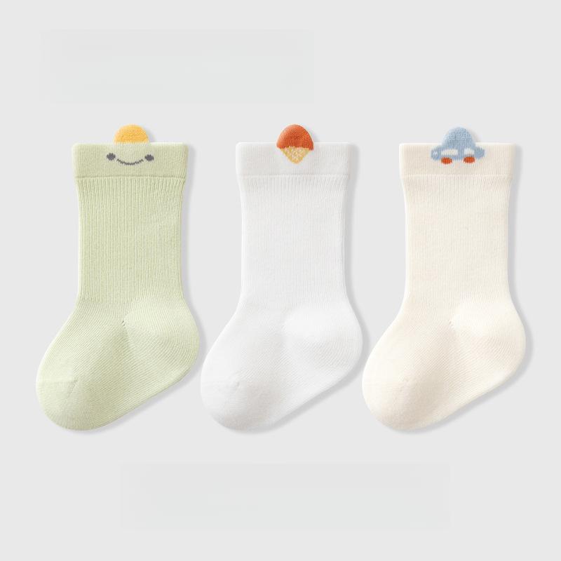 Babysokker Høst Nye Ensfarvede Kjemmet Bomull Midt-legg Sokker Sømløse Tegneserie Babysokker Klasse A