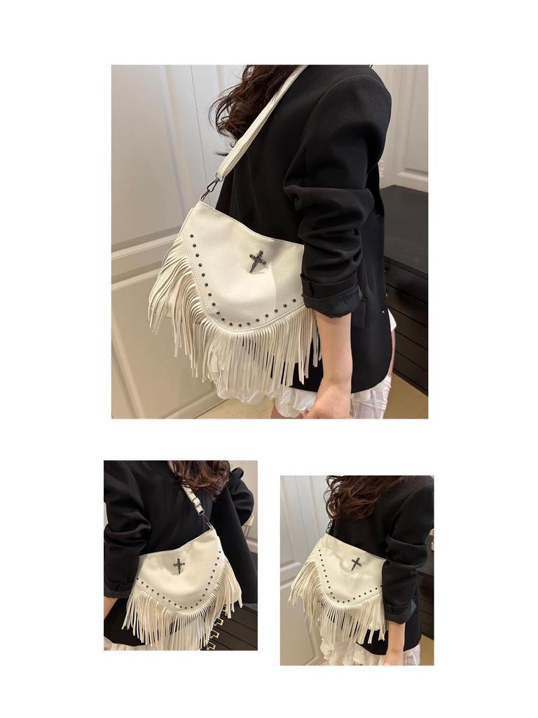2025 Women's Rivet Soft Leather Tassel Crossbody Bag