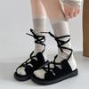 Fashion Lightweight Explosion Black Retro Flat Sandals Women's 2025 New Summer Wear Versatile Roman Sandals