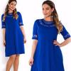 Women Round Collar Plus Size Pure Color Dress With Comfortable Cotton Blend Fabric