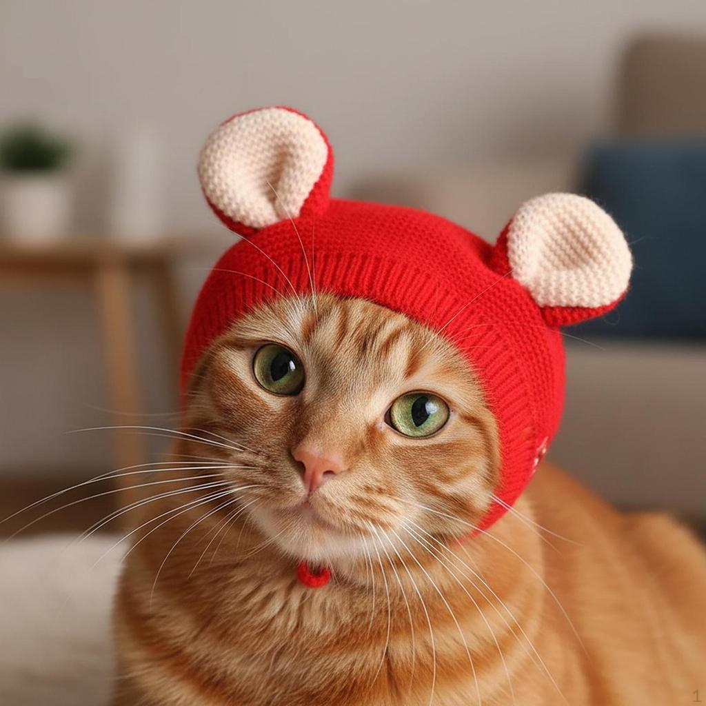 Katzenkostüm Hut Ohrenschützer Weich Waschbar Lustig Warm Haustier Strick für Kleine Mittelgroße Große Katzen