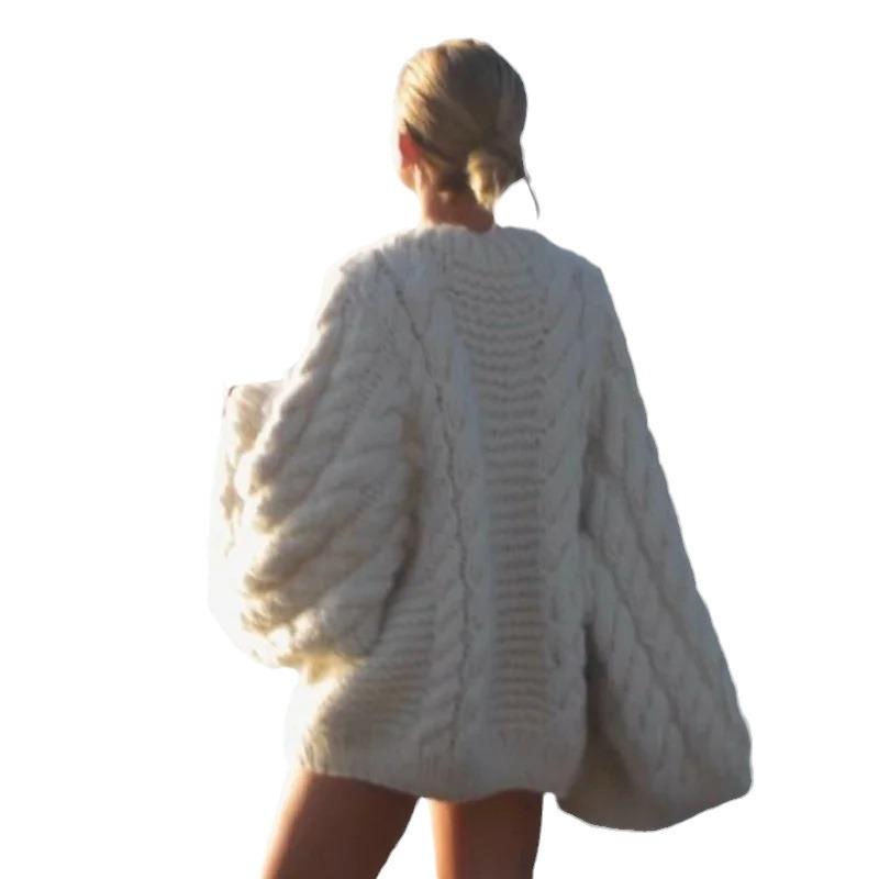 European & American 2024 Women’s Retro Knit Round Neck Solid Color Plus Size Casual Sweater