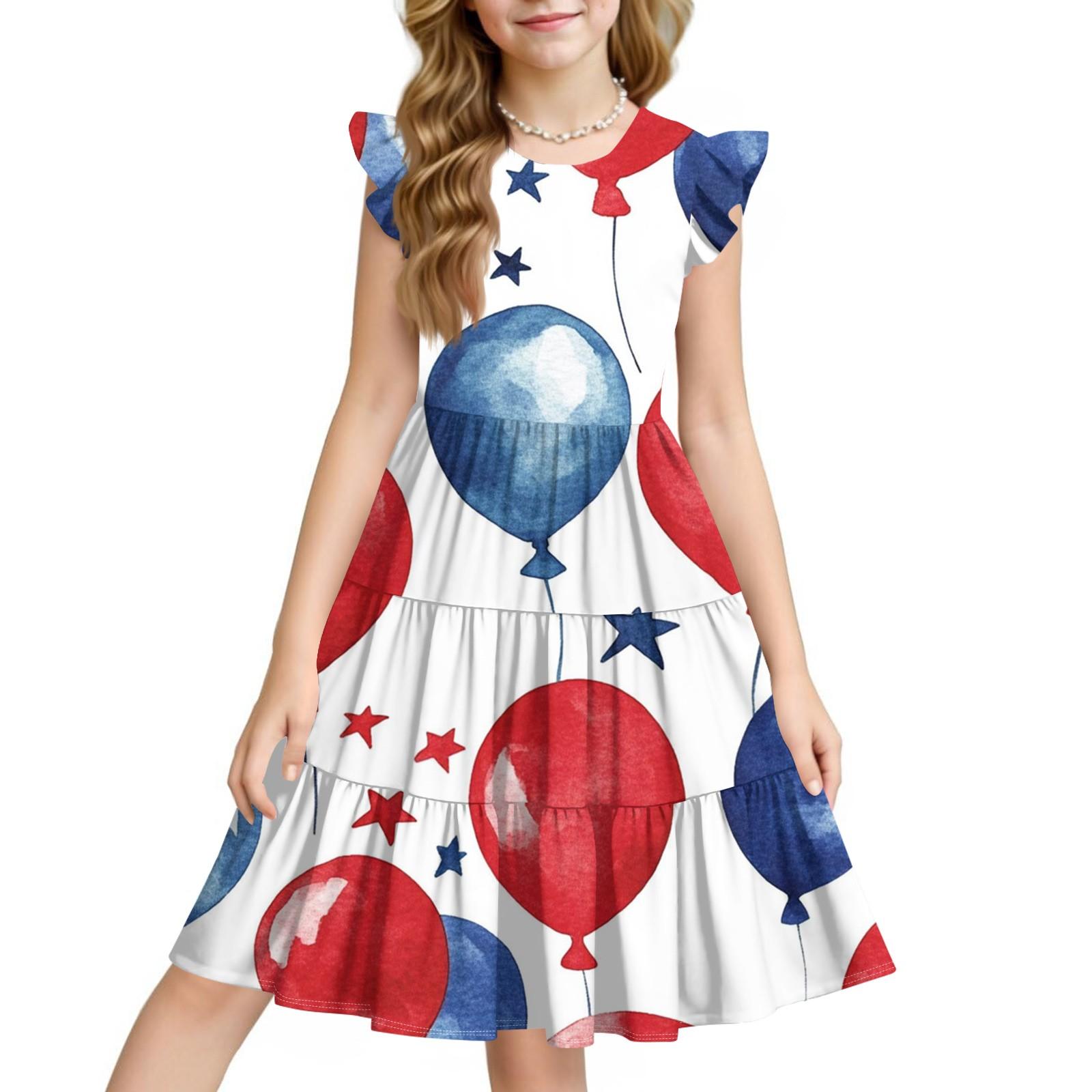 

Летнее детское платье для девочек, повседневное, на День независимости, милое платье принцессы с круглым вырезом 120 красный