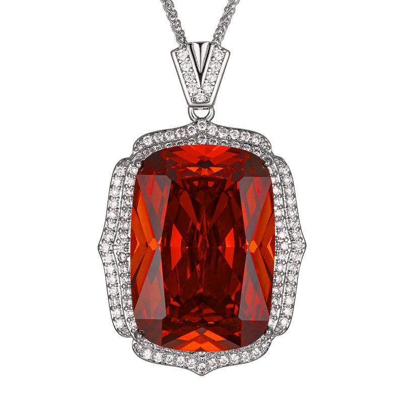 Jewelry Copper Bottom Gold-Plated Simulation Orange Red Zirconium Temperament Simple Pendant Necklace Main 20 * 28