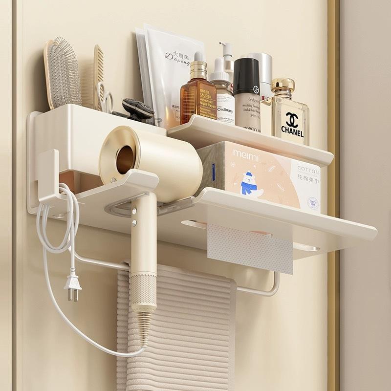Wall-mounted Bathroom Hair Dryer Shelf Comb Storage Rack Multi-Functional Space Aluminum Storage Box