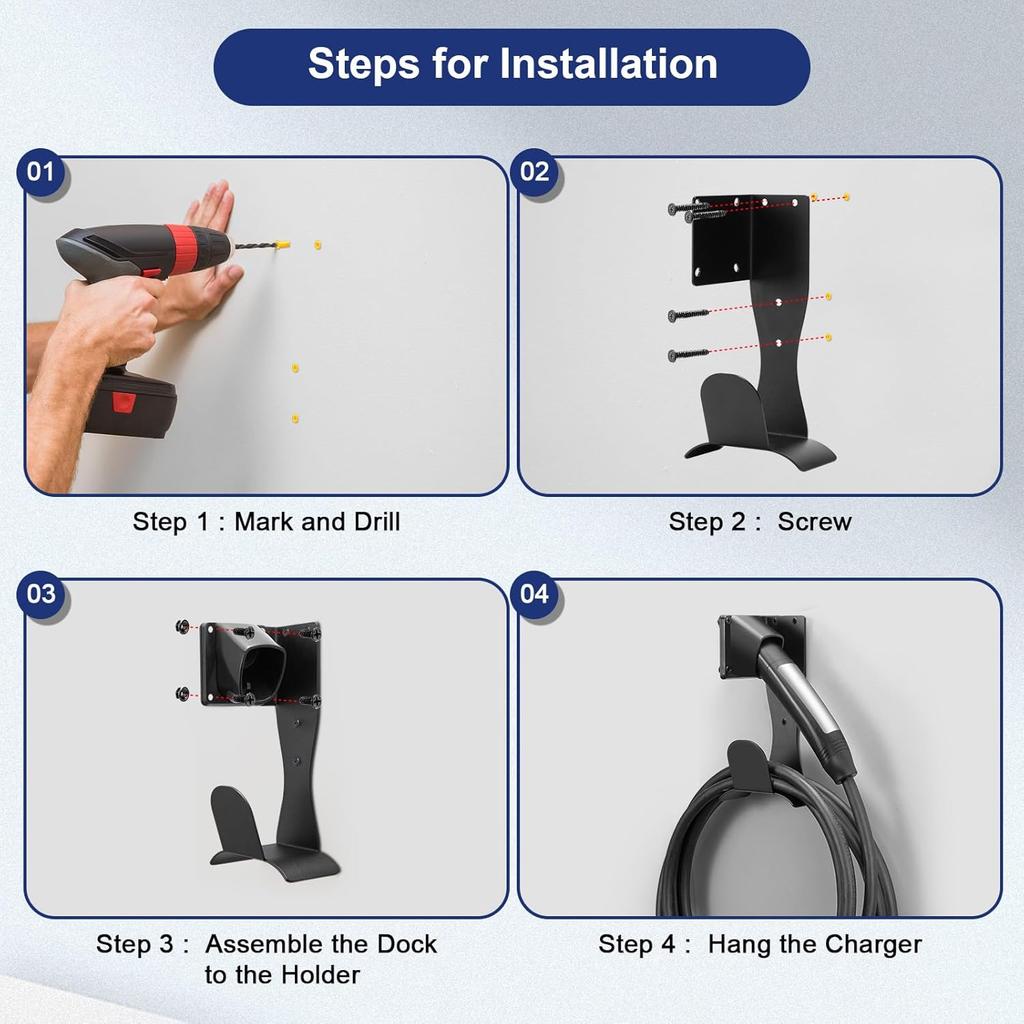 For Tesla Charger Holder Wall-Aligned Mount Space-Saving, NACS Charger Cable Holder Organizer For Tesla Model 3/Y/X/S & NACS Chargers