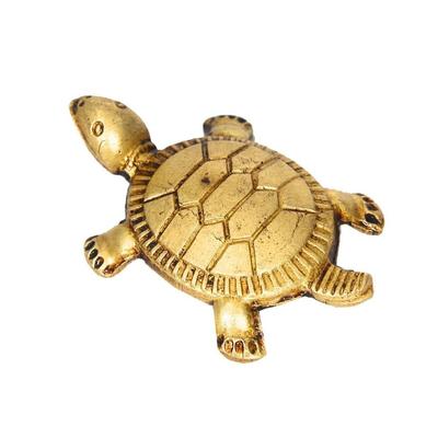 Feng Shui Tortoise for Good Luck | Brass Tortoise with Plate, Small Size, Brass, Gold Colour, 1 Set, Religious
